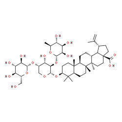 ChemSpider 2D Image | (3beta,18xi)-3-{[6-Deoxy-alpha-L-mannopyranosyl-(1->2)-[beta-D-glucopyranosyl-(1->4)]-alpha-L-arabinopyranosyl]oxy}lup-20(29)-en-28-oic acid | C47H76O16