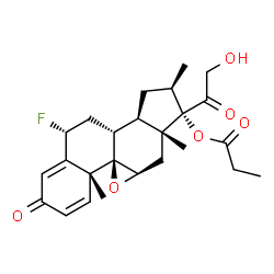 ChemSpider 2D Image | (6beta,8alpha,10alpha,11alpha,13alpha,14beta,16alpha,17alpha)-6-Fluoro-21-hydroxy-16-methyl-3,20-dioxo-9,11-epoxypregna-1,4-dien-17-yl propionate | C25H31FO6