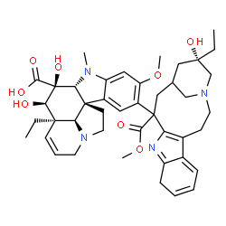 ChemSpider 2D Image | (2beta,3beta,4beta,5alpha,12beta,19alpha)-15-[(17S)-17-Ethyl-17-hydroxy-13-(methoxycarbonyl)-1,11-diazatetracyclo[13.3.1.0~4,12~.0~5,10~]nonadeca-4(12),5,7,10-tetraen-13-yl]-3,4-dihydroxy-16-methoxy-1
-methyl-6,7-didehydroaspidospermidine-3-carboxylic acid | C43H54N4O8