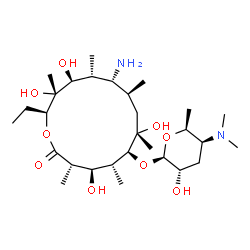 ChemSpider 2D Image | (3S,4R,5R,6S,7S,9S,10R,11R,12S,13R,14S)-10-Amino-6-{[(2R,3S,5S,6S)-5-(dimethylamino)-3-hydroxy-6-methyltetrahydro-2H-pyran-2-yl]oxy}-14-ethyl-4,7,12,13-tetrahydroxy-3,5,7,9,11,13-hexamethyloxacyclotet
radecan-2-one (non-preferred name) | C29H56N2O9