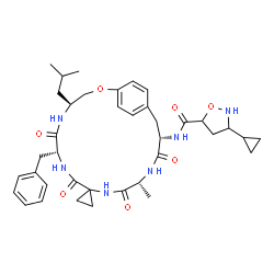 ChemSpider 2D Image | N-[(3S,6R,12R,15S)-12-Benzyl-15-isobutyl-6-methyl-4,7,10,13-tetraoxo-17-oxa-5,8,11,14-tetraazaspiro[bicyclo[16.2.2]docosane-9,1'-cyclopropane]-1(20),18,21-trien-3-yl]-3-cyclopropyl-1,2-oxazolidine-5-c
arboxamide | C38H50N6O7