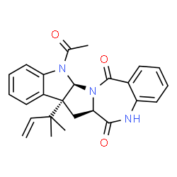 ChemSpider 2D Image | (6aR,7aR,12aR)-12-Acetyl-7a-(2-methyl-3-buten-2-yl)-7,7a,12,12a-tetrahydroindolo[3',2':4,5]pyrrolo[2,1-c][1,4]benzodiazepine-6,14(5H,6aH)-dione | C25H25N3O3
