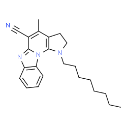 ChemSpider 2D Image | 4-Methyl-1-octyl-2,3-dihydro-1H-pyrrolo[3',2':5,6]pyrido[1,2-a]benzimidazole-5-carbonitrile | C23H28N4