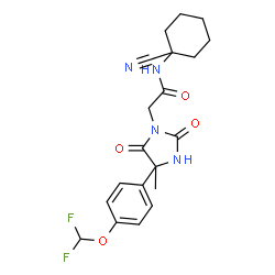 ChemSpider 2D Image | N-(1-Cyanocyclohexyl)-2-{4-[4-(difluoromethoxy)phenyl]-4-methyl-2,5-dioxo-1-imidazolidinyl}acetamide | C20H22F2N4O4