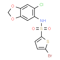 ChemSpider 2D Image | 5-Bromo-N-(6-chloro-1,3-benzodioxol-5-yl)-2-thiophenesulfonamide | C11H7BrClNO4S2
