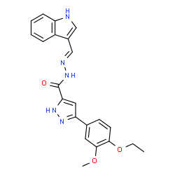 ChemSpider 2D Image | 3-(4-Ethoxy-3-methoxyphenyl)-N'-[(E)-1H-indol-3-ylmethylene]-1H-pyrazole-5-carbohydrazide | C22H21N5O3