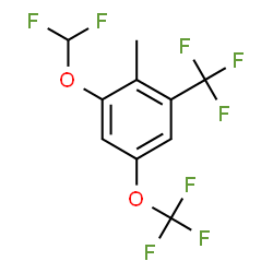 ChemSpider 2D Image | 1-(Difluoromethoxy)-2-methyl-5-(trifluoromethoxy)-3-(trifluoromethyl)benzene | C10H6F8O2