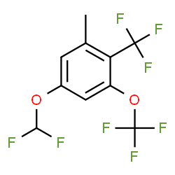 ChemSpider 2D Image | 5-(Difluoromethoxy)-1-methyl-3-(trifluoromethoxy)-2-(trifluoromethyl)benzene | C10H6F8O2