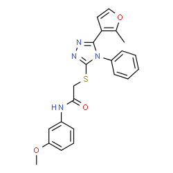 ChemSpider 2D Image | N-(3-Methoxyphenyl)-2-{[5-(2-methyl-3-furyl)-4-phenyl-4H-1,2,4-triazol-3-yl]sulfanyl}acetamide | C22H20N4O3S