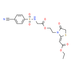 ChemSpider 2D Image | 2-[(2Z)-2-(2-Ethoxy-2-oxoethylidene)-4-oxo-1,3-thiazolidin-3-yl]ethyl N-[(4-cyanophenyl)sulfonyl]glycinate | C18H19N3O7S2