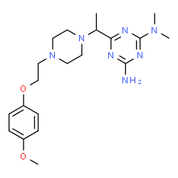 ChemSpider 2D Image | 6-(1-{4-[2-(4-Methoxyphenoxy)ethyl]-1-piperazinyl}ethyl)-N,N-dimethyl-1,3,5-triazine-2,4-diamine | C20H31N7O2
