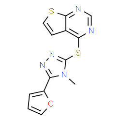 ChemSpider 2D Image | 4-{[5-(2-Furyl)-4-methyl-4H-1,2,4-triazol-3-yl]sulfanyl}thieno[2,3-d]pyrimidine | C13H9N5OS2
