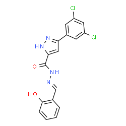 ChemSpider 2D Image | 3-(3,5-Dichlorophenyl)-N'-[(E)-(2-hydroxyphenyl)methylene]-1H-pyrazole-5-carbohydrazide | C17H12Cl2N4O2