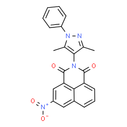 ChemSpider 2D Image | 2-(3,5-Dimethyl-1-phenyl-1H-pyrazol-4-yl)-5-nitro-1H-benzo[de]isoquinoline-1,3(2H)-dione | C23H16N4O4