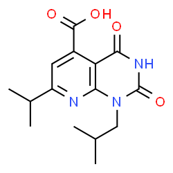 ChemSpider 2D Image | 1-Isobutyl-7-isopropyl-2,4-dioxo-1,2,3,4-tetrahydropyrido[2,3-d]pyrimidine-5-carboxylic acid | C15H19N3O4