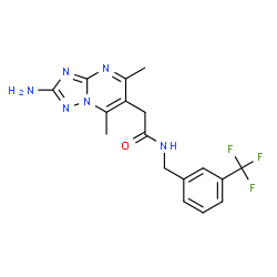 ChemSpider 2D Image | 2-(2-Amino-5,7-dimethyl[1,2,4]triazolo[1,5-a]pyrimidin-6-yl)-N-[3-(trifluoromethyl)benzyl]acetamide | C17H17F3N6O