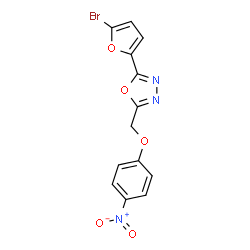 ChemSpider 2D Image | 2-(5-Bromo-2-furyl)-5-[(4-nitrophenoxy)methyl]-1,3,4-oxadiazole | C13H8BrN3O5