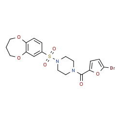 ChemSpider 2D Image | (5-Bromo-2-furyl)[4-(3,4-dihydro-2H-1,5-benzodioxepin-7-ylsulfonyl)-1-piperazinyl]methanone | C18H19BrN2O6S