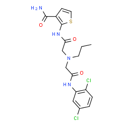 ChemSpider 2D Image | 2-({[{2-[(2,5-Dichlorophenyl)amino]-2-oxoethyl}(propyl)amino]acetyl}amino)-3-thiophenecarboxamide | C18H20Cl2N4O3S