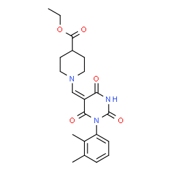 ChemSpider 2D Image | Ethyl 1-{(E)-[1-(2,3-dimethylphenyl)-2,4,6-trioxotetrahydro-5(2H)-pyrimidinylidene]methyl}-4-piperidinecarboxylate | C21H25N3O5