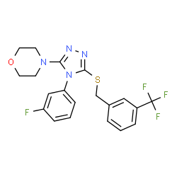 ChemSpider 2D Image | 4-[4-(3-Fluorophenyl)-5-{[3-(trifluoromethyl)benzyl]sulfanyl}-4H-1,2,4-triazol-3-yl]morpholine | C20H18F4N4OS