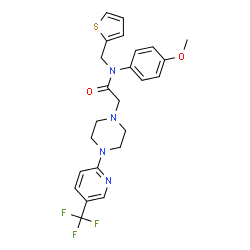 ChemSpider 2D Image | N-(4-Methoxyphenyl)-N-(2-thienylmethyl)-2-{4-[5-(trifluoromethyl)-2-pyridinyl]-1-piperazinyl}acetamide | C24H25F3N4O2S