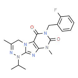 ChemSpider 2D Image | 7-(2-Fluorobenzyl)-1-isopropyl-3,9-dimethyl-1,4-dihydro[1,2,4]triazino[3,4-f]purine-6,8(7H,9H)-dione | C19H21FN6O2