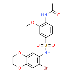 ChemSpider 2D Image | N-{4-[(7-Bromo-2,3-dihydro-1,4-benzodioxin-6-yl)sulfamoyl]-2-methoxyphenyl}acetamide | C17H17BrN2O6S