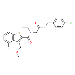 ChemSpider 2D Image | N-{2-[(4-Chlorobenzyl)amino]-2-oxoethyl}-N-ethyl-4-fluoro-3-(methoxymethyl)-1-benzothiophene-2-carboxamide | C22H22ClFN2O3S