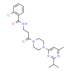 ChemSpider 2D Image | 2-Chloro-N-{3-[4-(2-isopropyl-6-methyl-4-pyrimidinyl)-1-piperazinyl]-3-oxopropyl}benzamide | C22H28ClN5O2