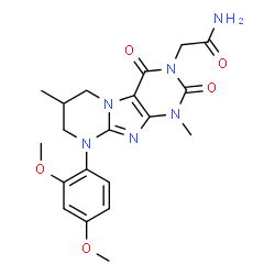 ChemSpider 2D Image | 2-[9-(2,4-Dimethoxyphenyl)-1,7-dimethyl-2,4-dioxo-1,4,6,7,8,9-hexahydropyrimido[2,1-f]purin-3(2H)-yl]acetamide | C20H24N6O5