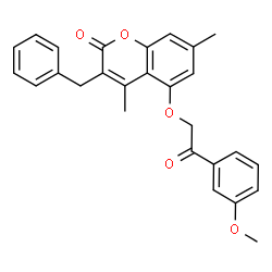 ChemSpider 2D Image | 3-Benzyl-5-[2-(3-methoxyphenyl)-2-oxoethoxy]-4,7-dimethyl-2H-chromen-2-one | C27H24O5