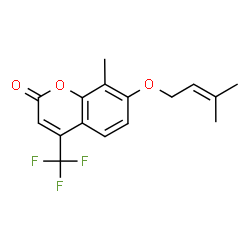 ChemSpider 2D Image | 8-Methyl-7-[(3-methyl-2-buten-1-yl)oxy]-4-(trifluoromethyl)-2H-chromen-2-one | C16H15F3O3