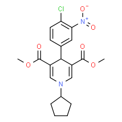 ChemSpider 2D Image | Dimethyl 4-(4-chloro-3-nitrophenyl)-1-cyclopentyl-1,4-dihydro-3,5-pyridinedicarboxylate | C20H21ClN2O6
