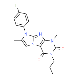 ChemSpider 2D Image | 8-(4-Fluorophenyl)-1,7-dimethyl-3-propyl-1H-imidazo[2,1-f]purine-2,4(3H,8H)-dione | C18H18FN5O2