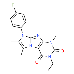 ChemSpider 2D Image | 3-Ethyl-8-(4-fluorophenyl)-1,6,7-trimethyl-1H-imidazo[2,1-f]purine-2,4(3H,8H)-dione | C18H18FN5O2