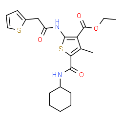 ChemSpider 2D Image | Ethyl 5-(cyclohexylcarbamoyl)-4-methyl-2-[(2-thienylacetyl)amino]-3-thiophenecarboxylate | C21H26N2O4S2