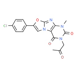 ChemSpider 2D Image | 7-(4-Chlorophenyl)-1-methyl-3-(2-oxopropyl)[1,3]oxazolo[2,3-f]purine-2,4(1H,3H)-dione | C17H13ClN4O4