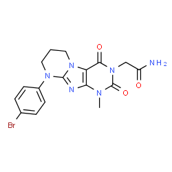 ChemSpider 2D Image | 2-[9-(4-Bromophenyl)-1-methyl-2,4-dioxo-1,4,6,7,8,9-hexahydropyrimido[2,1-f]purin-3(2H)-yl]acetamide | C17H17BrN6O3
