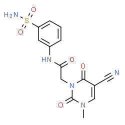 ChemSpider 2D Image | 2-(5-Cyano-3-methyl-2,6-dioxo-3,6-dihydro-1(2H)-pyrimidinyl)-N-(3-sulfamoylphenyl)acetamide | C14H13N5O5S