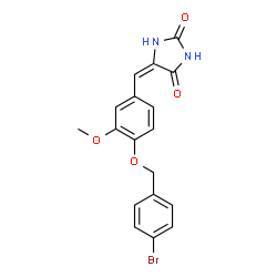 ChemSpider 2D Image | (5E)-5-{4-[(4-Bromobenzyl)oxy]-3-methoxybenzylidene}-2,4-imidazolidinedione | C18H15BrN2O4