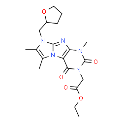 ChemSpider 2D Image | Ethyl [1,6,7-trimethyl-2,4-dioxo-8-(tetrahydro-2-furanylmethyl)-1,2,4,8-tetrahydro-3H-imidazo[2,1-f]purin-3-yl]acetate | C19H25N5O5