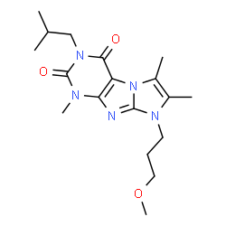 ChemSpider 2D Image | 3-Isobutyl-8-(3-methoxypropyl)-1,6,7-trimethyl-1H-imidazo[2,1-f]purine-2,4(3H,8H)-dione | C18H27N5O3