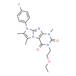 ChemSpider 2D Image | 3-(2-Ethoxyethyl)-8-(4-fluorophenyl)-1,6,7-trimethyl-1H-imidazo[2,1-f]purine-2,4(3H,8H)-dione | C20H22FN5O3