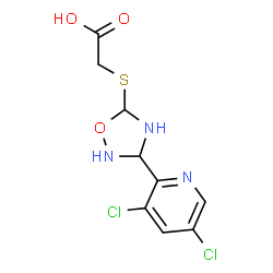 ChemSpider 2D Image | {[3-(3,5-Dichloro-2-pyridinyl)-1,2,4-oxadiazolidin-5-yl]sulfanyl}acetic acid | C9H9Cl2N3O3S