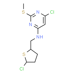 ChemSpider 2D Image | 6-Chloro-N-[(5-chlorotetrahydro-2-thiophenyl)methyl]-2-(methylsulfanyl)-4-pyrimidinamine | C10H13Cl2N3S2