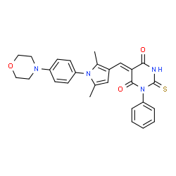 ChemSpider 2D Image | (5Z)-5-({2,5-Dimethyl-1-[4-(morpholin-4-yl)phenyl]-1H-pyrrol-3-yl}methylene)-1-phenyl-2-sulfanylpyrimidine-4,6(1H,5H)-dione | C27H26N4O3S