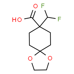 ChemSpider 2D Image | 8-(Difluoromethyl)-1,4-dioxaspiro[4.5]decane-8-carboxylic acid | C10H14F2O4