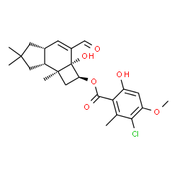 ChemSpider 2D Image | (2S,2aR,4aR,7aR,7bS)-3-Formyl-2a-hydroxy-6,6,7b-trimethyl-2,2a,4a,5,6,7,7a,7b-octahydro-1H-cyclobuta[e]inden-2-yl 3-chloro-6-hydroxy-4-methoxy-2-methylbenzoate | C24H29ClO6