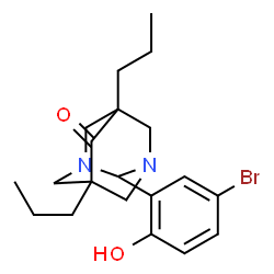 ChemSpider 2D Image | 2-(5-Bromo-2-hydroxyphenyl)-5,7-dipropyl-1,3-diazatricyclo[3.3.1.1~3,7~]decan-6-one | C20H27BrN2O2